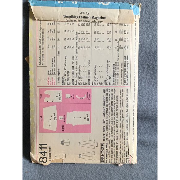 Simplicity 8411 Sewing Pattern Size 10 Misses Skirt Pant 70s Uncut - Picture 2 of 2